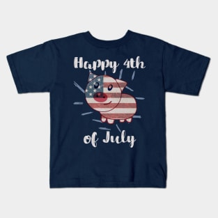 Patriotic Pig American Flag - 4th of July Kids T-Shirt